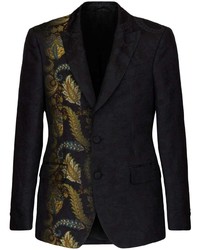 Blazer en lin imprimé cachemire noir