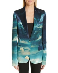 Blazer en satin imprimé bleu marine