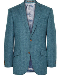 Blazer en soie à chevrons bleu canard