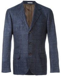 Blazer en tweed à carreaux bleu marine Brunello Cucinelli