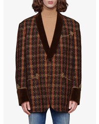 Blazer en tweed à carreaux marron Gucci