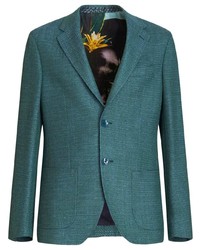 Blazer en tweed à fleurs bleu canard Etro