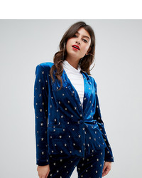 Blazer en velours brodé bleu marine