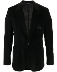 Blazer en velours côtelé brodé noir