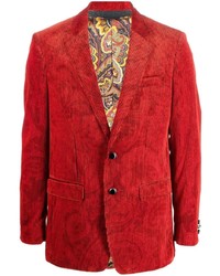 Blazer en velours côtelé imprimé cachemire rouge