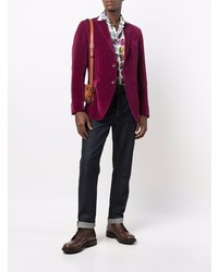 Blazer en velours côtelé pourpre foncé Etro