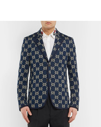 Blazer imprimé bleu marine Gucci