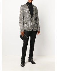 Blazer orné de perles brodé argenté Balmain