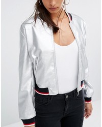 Blouson aviateur argenté Boohoo