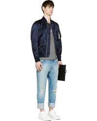 Blouson aviateur bleu marine Kitsune