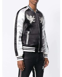 Blouson aviateur brodé noir et blanc Balmain