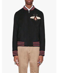 Blouson aviateur brodé noir Gucci