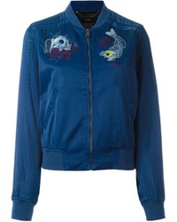 Blouson aviateur en coton brodé bleu marine