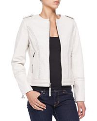 Blouson aviateur en cuir blanc