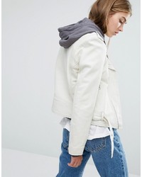 Blouson aviateur en cuir blanc Schott