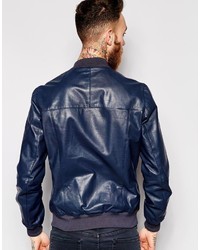 Blouson aviateur en cuir bleu marine Asos