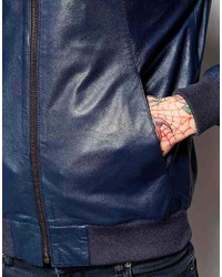 Blouson aviateur en cuir bleu marine Asos