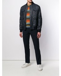 Blouson aviateur en cuir bleu marine Bottega Veneta