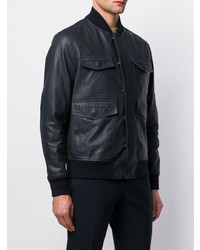 Blouson aviateur en cuir bleu marine Bottega Veneta