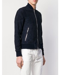 Blouson aviateur en cuir bleu marine Officine Generale