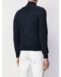 Blouson aviateur en cuir bleu marine Officine Generale