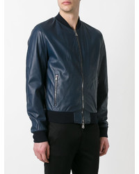 Blouson aviateur en cuir bleu marine Dolce & Gabbana