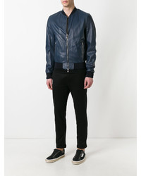 Blouson aviateur en cuir bleu marine Dolce & Gabbana