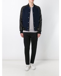 Blouson aviateur en cuir bleu marine AMI Alexandre Mattiussi