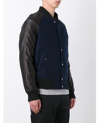 Blouson aviateur en cuir bleu marine AMI Alexandre Mattiussi