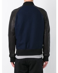 Blouson aviateur en cuir bleu marine AMI Alexandre Mattiussi