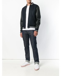 Blouson aviateur en cuir bleu marine A.P.C.