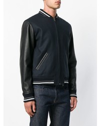 Blouson aviateur en cuir bleu marine A.P.C.