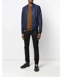 Blouson aviateur en cuir bleu marine Salvatore Santoro