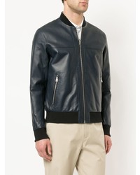 Blouson aviateur en cuir bleu marine CK Calvin Klein