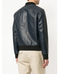 Blouson aviateur en cuir bleu marine CK Calvin Klein