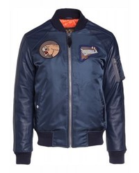 Blouson aviateur en cuir bleu marine Schott Made in USA