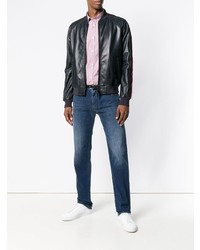 Blouson aviateur en cuir bleu marine Emporio Armani