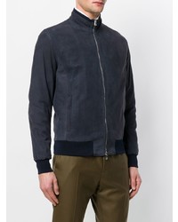 Blouson aviateur en cuir bleu marine Barba