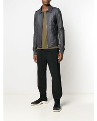 Blouson aviateur en cuir gris foncé Rick Owens