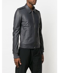 Blouson aviateur en cuir gris foncé Rick Owens