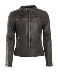 Blouson aviateur en cuir gris foncé Goosecraft