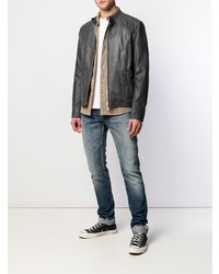 Blouson aviateur en cuir gris foncé Drome