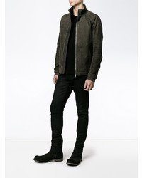 Blouson aviateur en cuir gris foncé Rick Owens