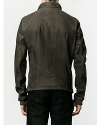 Blouson aviateur en cuir gris foncé Rick Owens