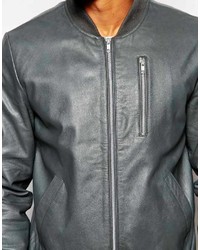 Blouson aviateur en cuir gris Asos