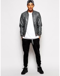 Blouson aviateur en cuir gris Asos