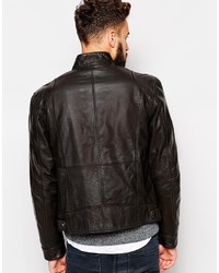 Blouson aviateur en cuir marron foncé