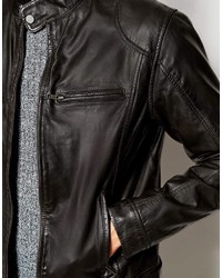 Blouson aviateur en cuir marron foncé