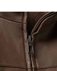 Blouson aviateur en cuir marron foncé Loro Piana