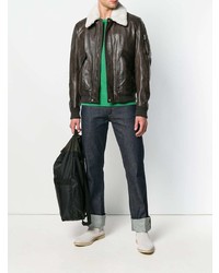 Blouson aviateur en cuir marron foncé Belstaff